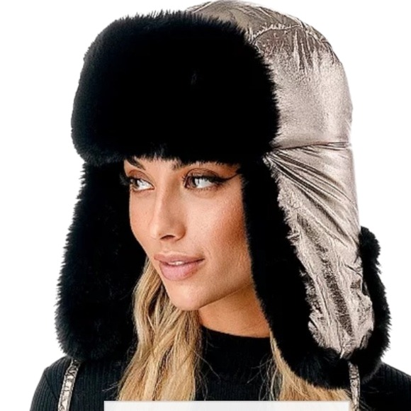 Marcus Adler Metallic Faux Fur Trapper Hat Hematite Gunmetal One Size - Picture 1 of 7